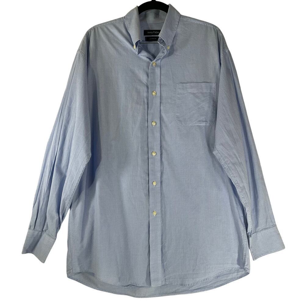 Nautica Blue White Stripe Long Sleeve Button-Up Shirt 15.5 32/33